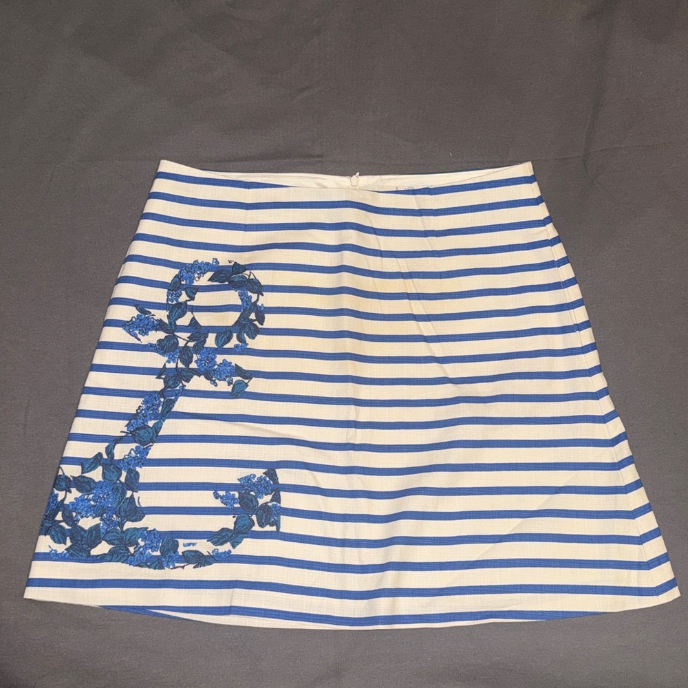 Boden Nautical Striped Skirt with Floral Anchor Design